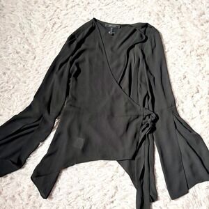 Sheer Flowy Whimsygoth Goddess Dark Fairy Bell Sleeve Wrap Top Womens L Ethereal